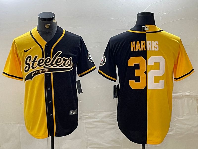 Men Pittsburgh Steelers #32 Harris Yellow black Joint Name 2024 Nike Limited NFL Jersey style 1->->NFL Jersey